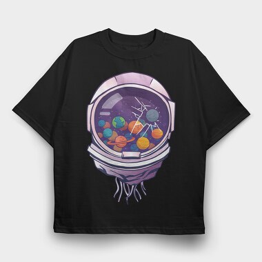Astronaut Helmet And Planets, Tricou Oversize Barbati (Unisex)