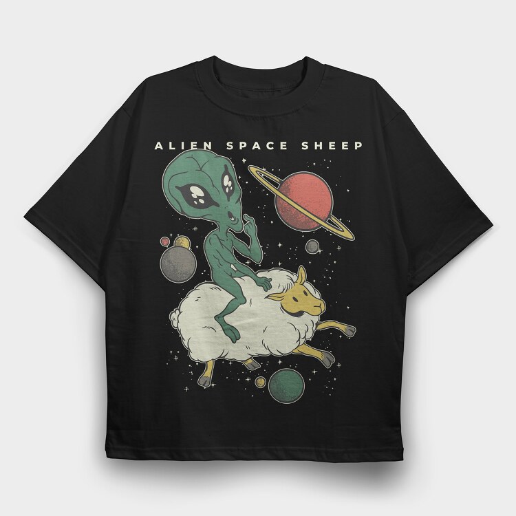 Alien On Sheep, Tricou Oversize Barbati (Unisex)