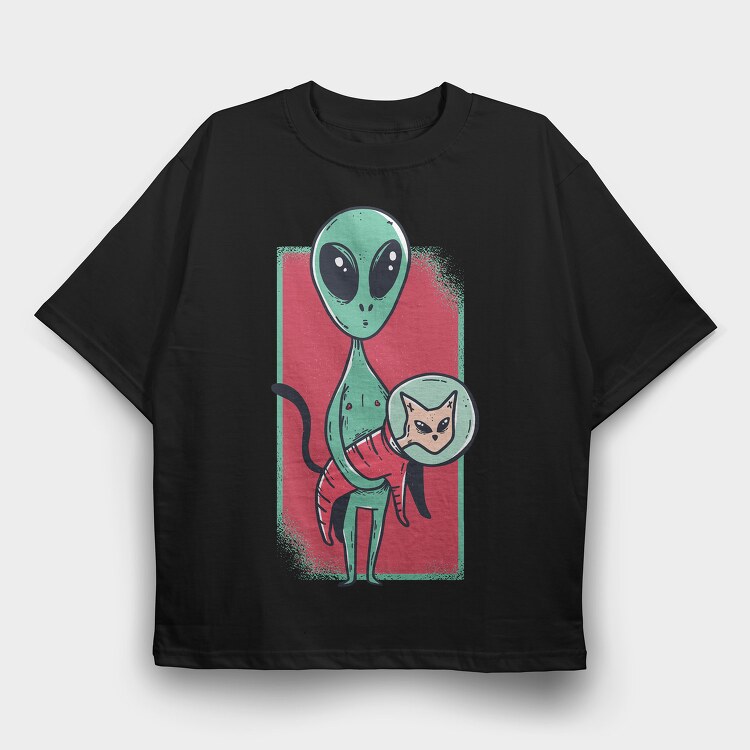 Alien Cat, Tricou Oversize Barbati (Unisex)