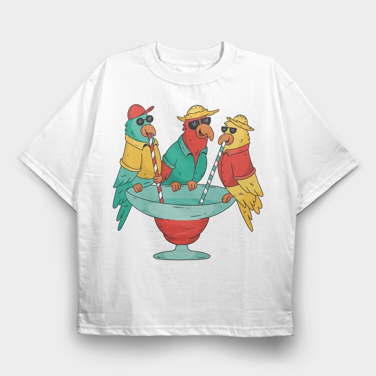 Parrots Drinking, Tricou Oversize Barbati (Unisex)