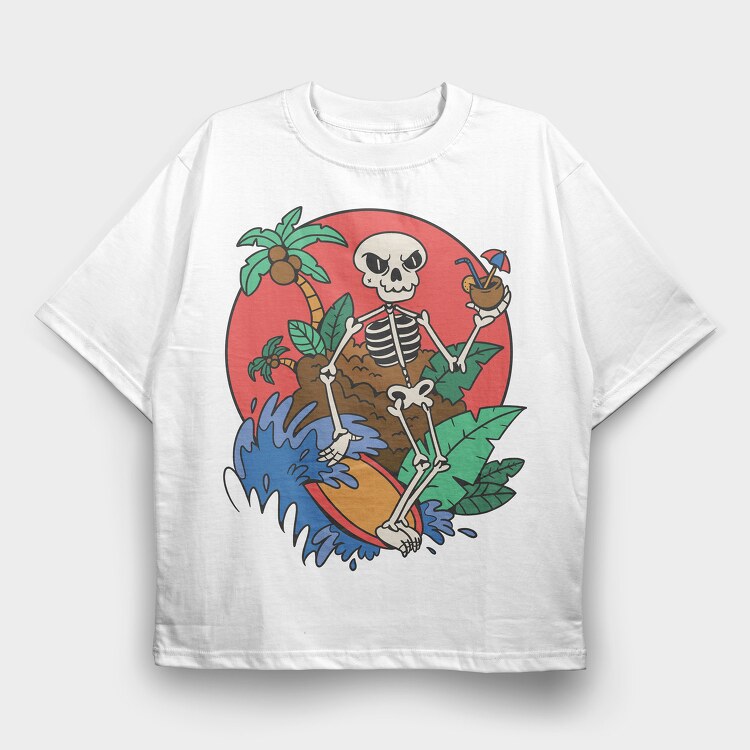 Surfing Skeleton, Tricou Oversize Barbati (Unisex)