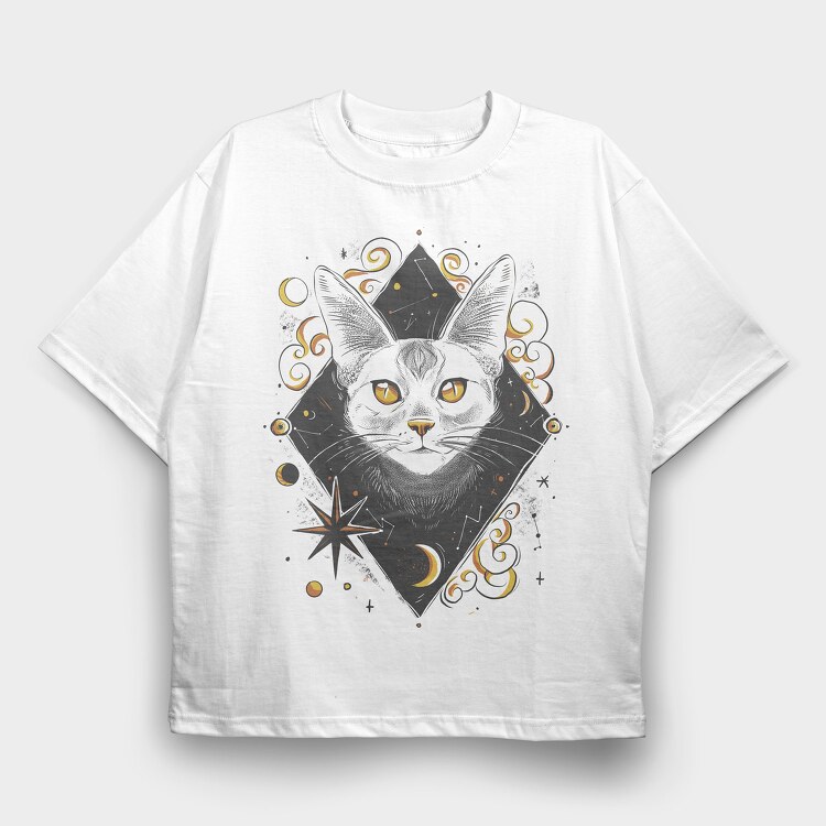 Cosmic Cat Orange, Tricou Oversize Barbati (Unisex)