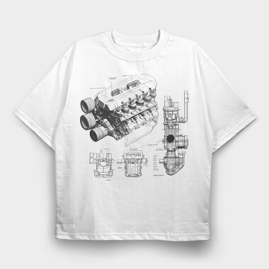 Engine Blueprint, Tricou Oversize Barbati (Unisex)