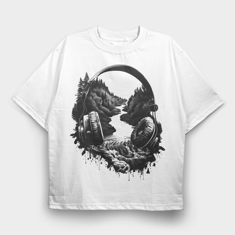 headphone landscape, Tricou Oversize Barbati (Unisex)