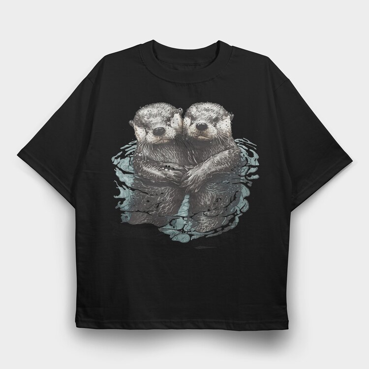 Otters Swimming, Tricou Oversize Barbati (Unisex)