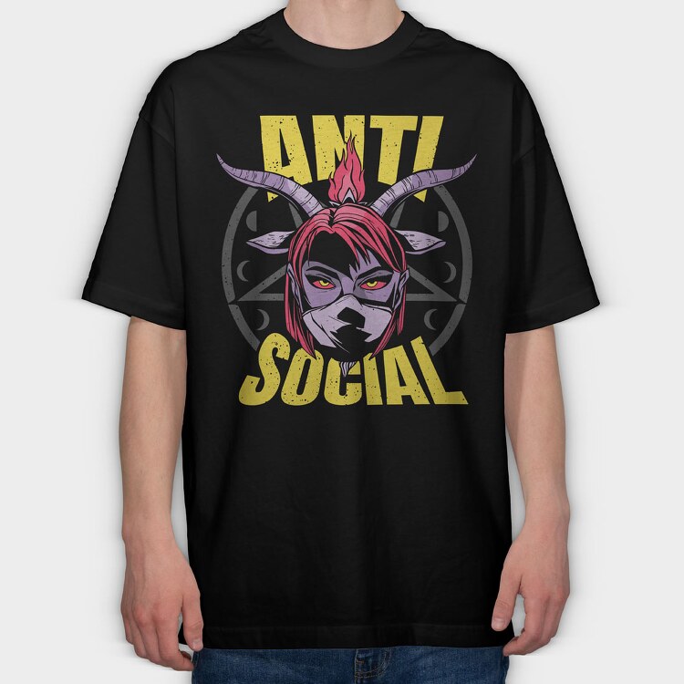 Anti Social Diabolic Girl, Tricou Oversize Barbati (Unisex)