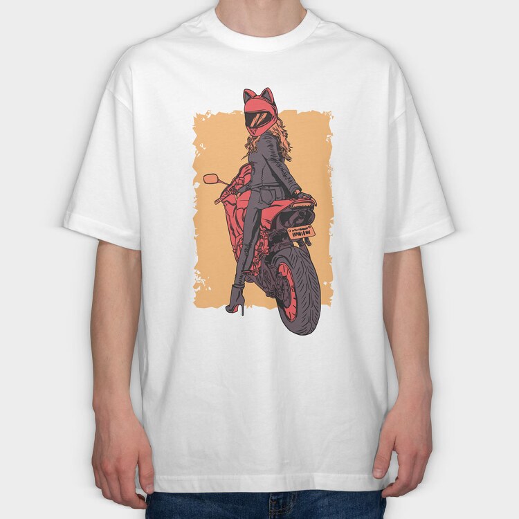 Cat Woman Motorbike, Tricou Oversize Barbati (Unisex)