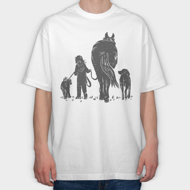 Girl And Animals, Tricou Oversize Barbati (Unisex)