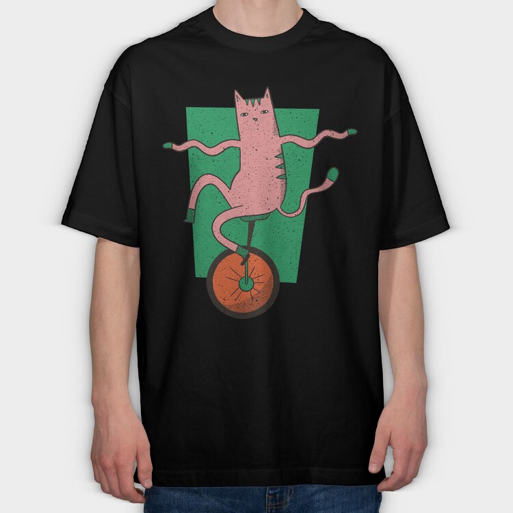 Cat Unicycle, Tricou Oversize Barbati (Unisex)