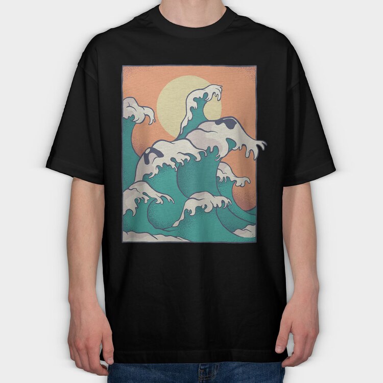 Waves Face, Tricou Oversize Barbati (Unisex)