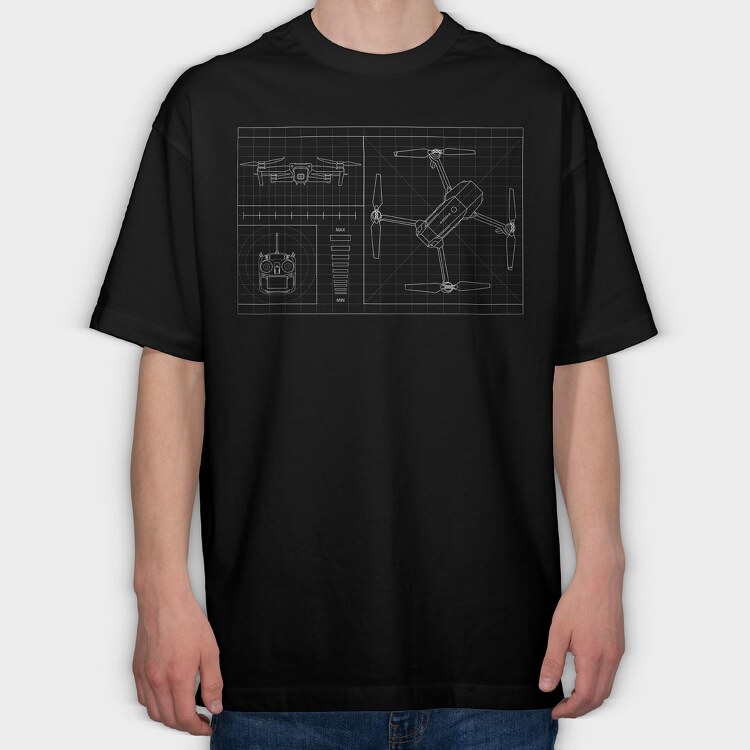 Drone Blueprint, Tricou Oversize Barbati (Unisex)
