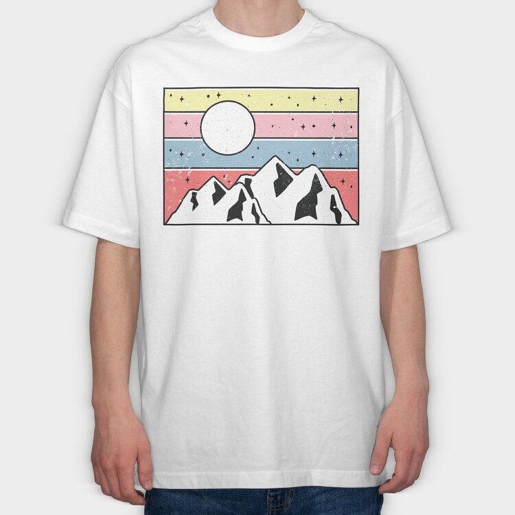 Retro Mountain Sunset, Tricou Oversize Barbati (Unisex)