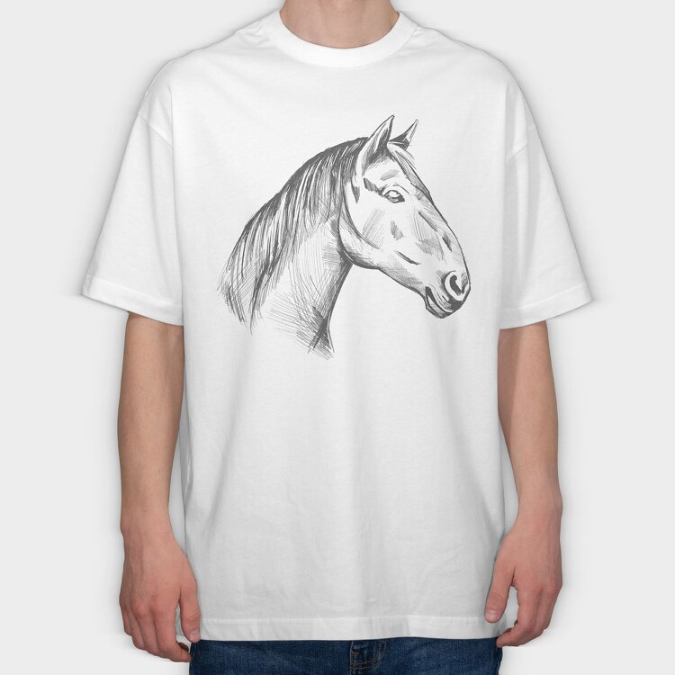 Horse Hand Draw, Tricou Oversize Barbati (Unisex)