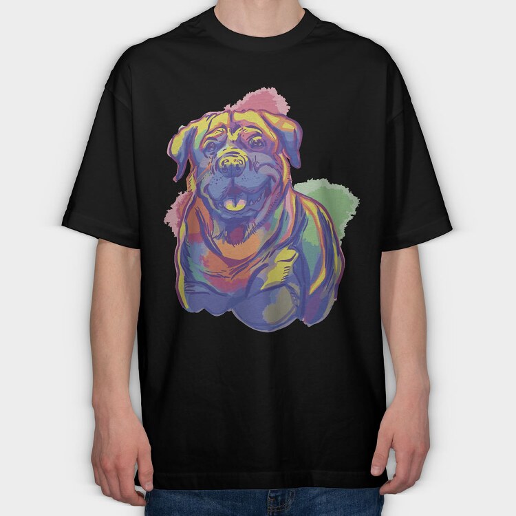 Rottweiler Watercolor, Tricou Oversize Barbati (Unisex)