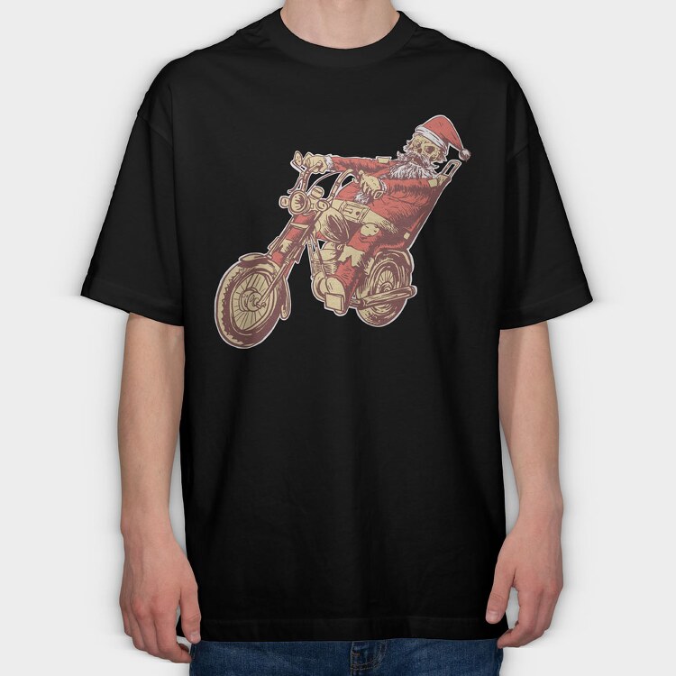 Santa Motorbike, Tricou Oversize Barbati (Unisex)