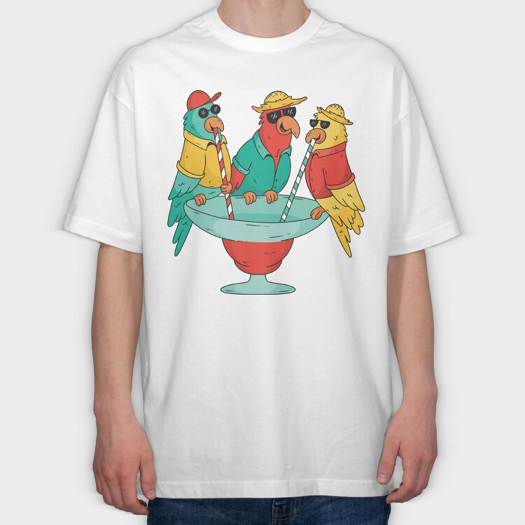 Parrots Drinking, Tricou Oversize Barbati (Unisex)
