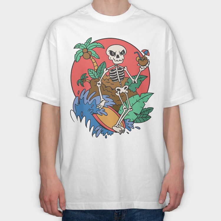Surfing Skeleton, Tricou Oversize Barbati (Unisex)