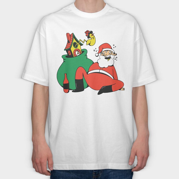 Drunk Santa, Tricou Oversize Barbati (Unisex)