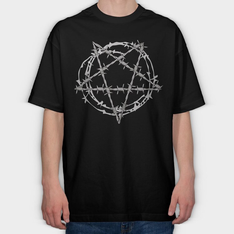 Barbed Wire Pentagram, Tricou Oversize Barbati (Unisex)