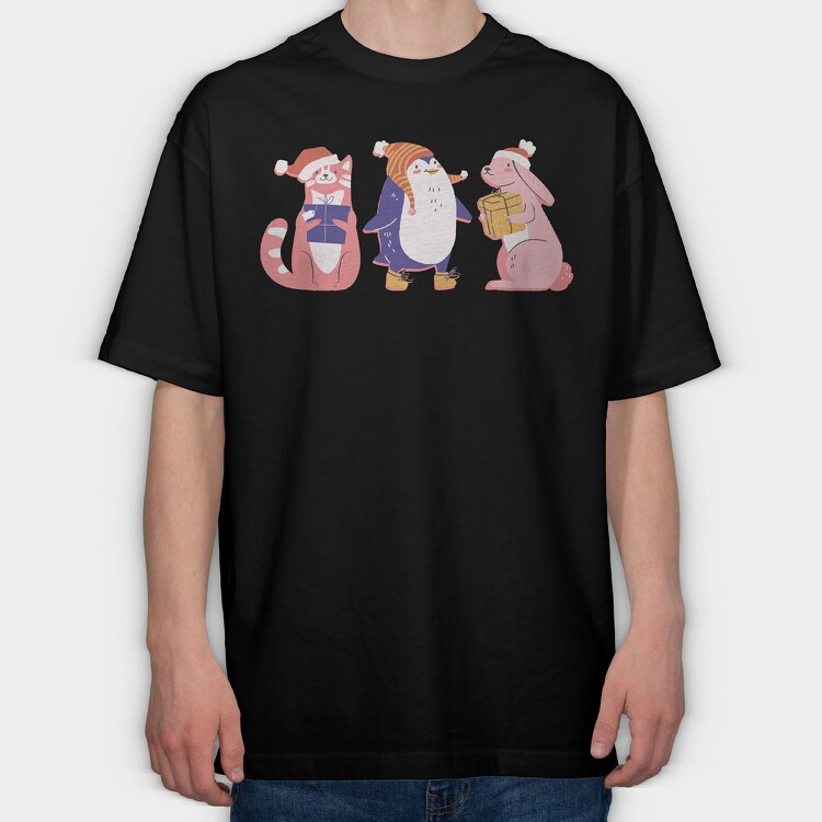 Christmas Animals, Tricou Oversize Barbati (Unisex)