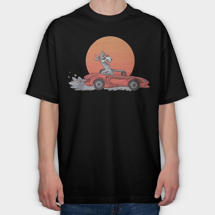 Lama In The Car, Tricou Oversize Barbati (Unisex)