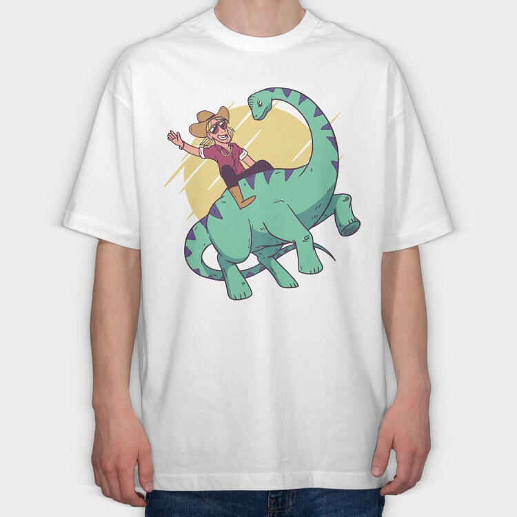 Cowboy on Dinosaur, Tricou Oversize Barbati (Unisex)
