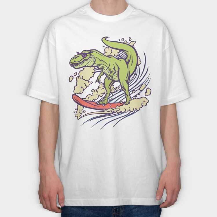 Dinosaur Surfing, Tricou Oversize Barbati (Unisex)