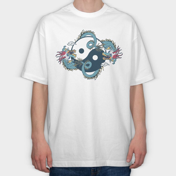Dragon Ying Yang, Tricou Oversize Barbati (Unisex)