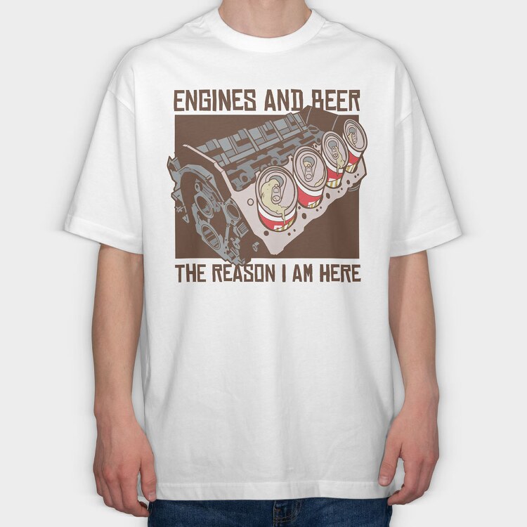 Engine and Beer, Tricou Oversize Barbati (Unisex)