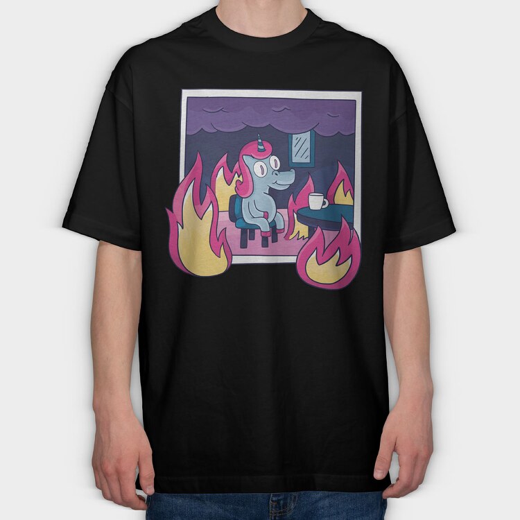 Unicorn in Fire, Tricou Oversize Barbati (Unisex)