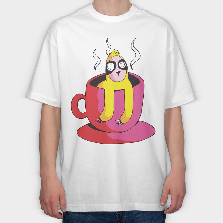 Sloth On Coffee, Tricou Oversize Barbati (Unisex)