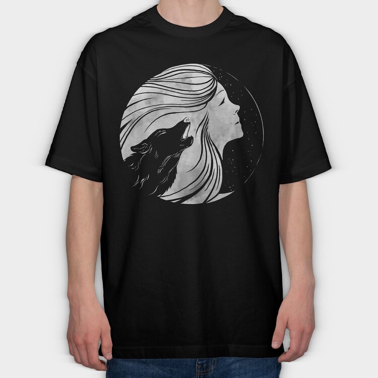 Howling Wolf Woman Moon, Tricou Oversize Barbati (Unisex)