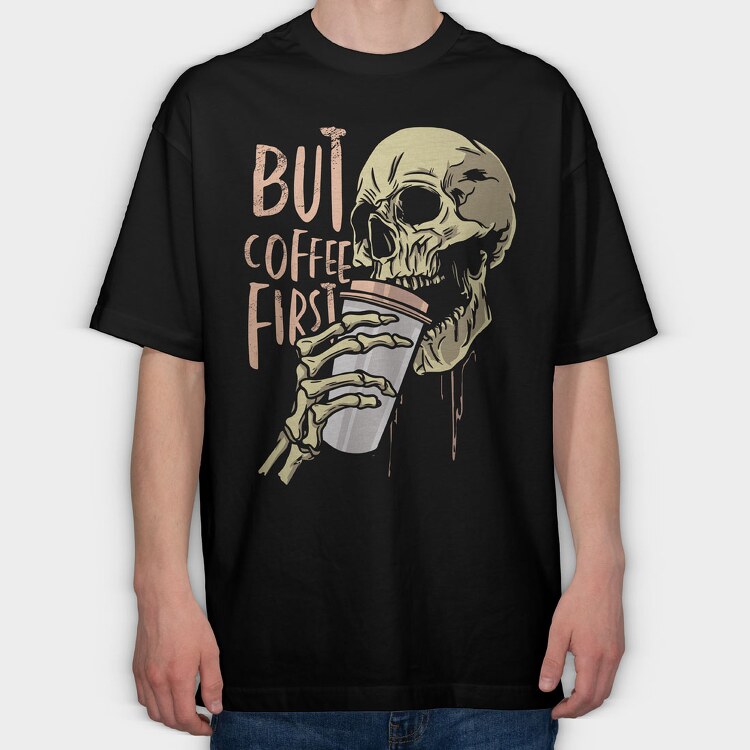 Coffe Skull, Tricou Oversize Barbati (Unisex)
