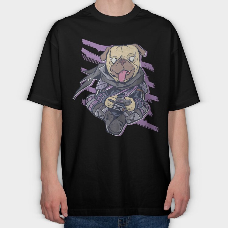 Pug Gamer Ninja, Tricou Oversize Barbati (Unisex)