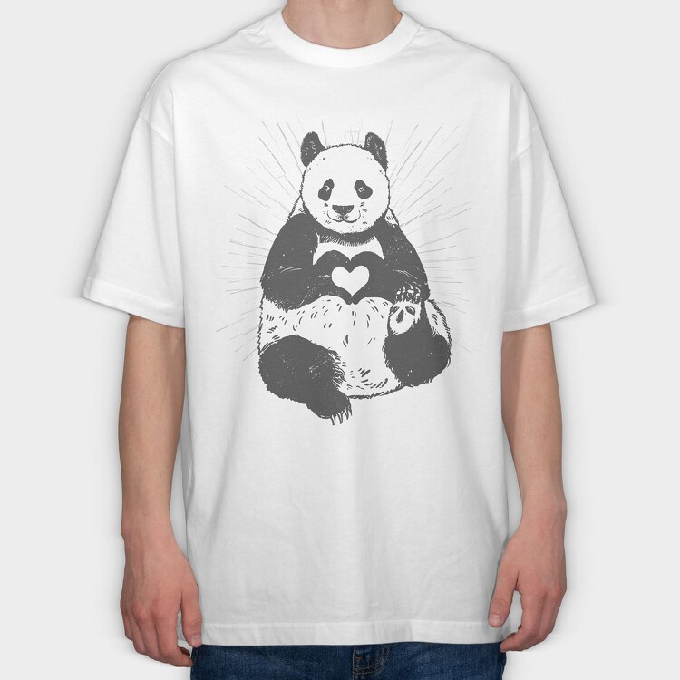 Panda Heart, Tricou Oversize Barbati (Unisex)