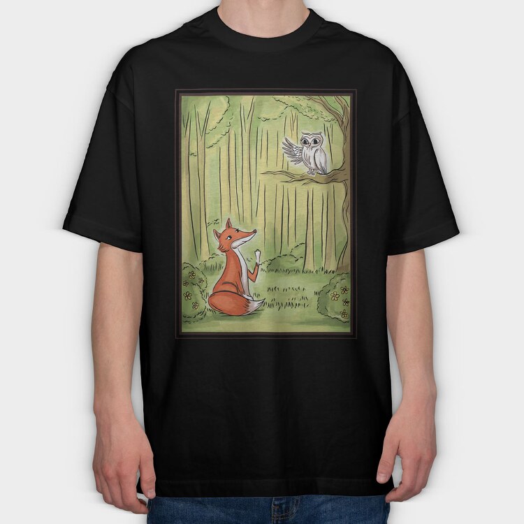 Cute Fox And Owl, Tricou Oversize Barbati (Unisex)