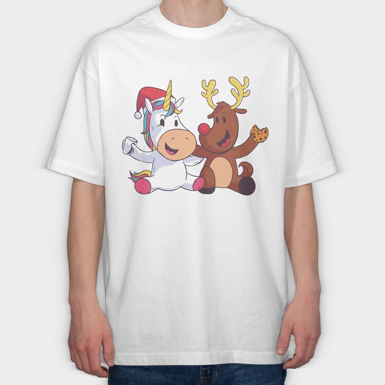 Unicorn Deer Christmas, Tricou Oversize Barbati (Unisex)