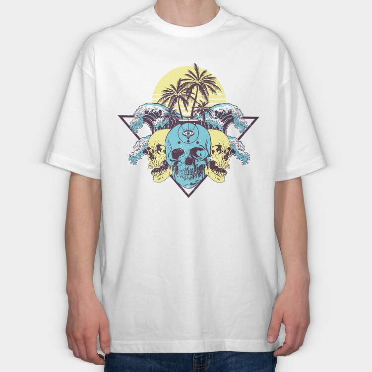 Skulls Palms Triangle, Tricou Oversize Barbati (Unisex)