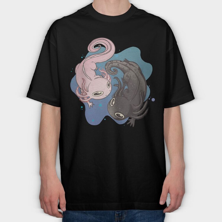 Axolotl Black And Pink, Tricou Oversize Barbati (Unisex)