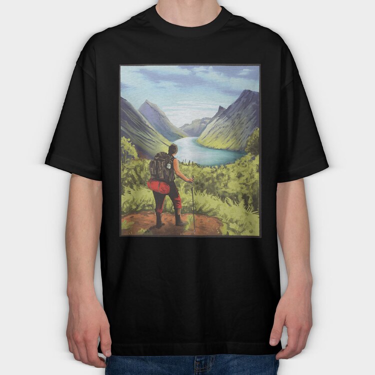 Hiker Landscape, Tricou Oversize Barbati (Unisex)