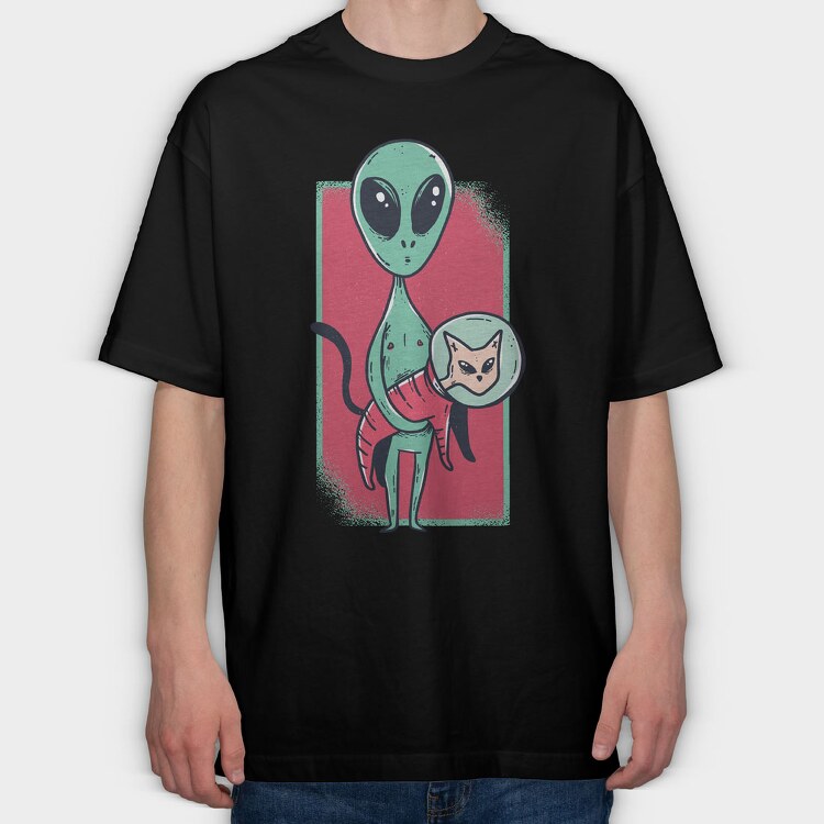 Alien Cat, Tricou Oversize Barbati (Unisex)