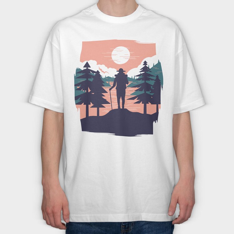 Hiking Sunset, Tricou Oversize Barbati (Unisex)