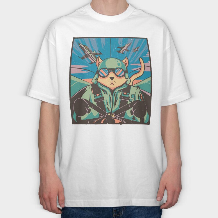 Airplane Cat, Tricou Oversize Barbati (Unisex)
