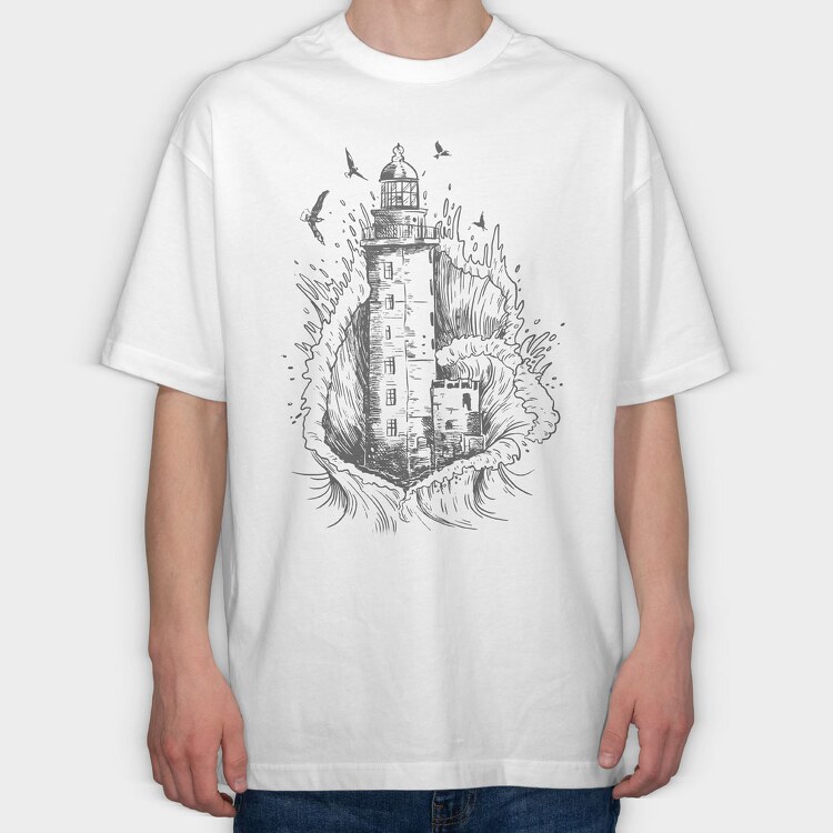 Lighthouse Wave, Tricou Oversize Barbati (Unisex)