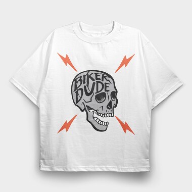 Biker Dude Skull, Tricou Oversize Barbati (Unisex)