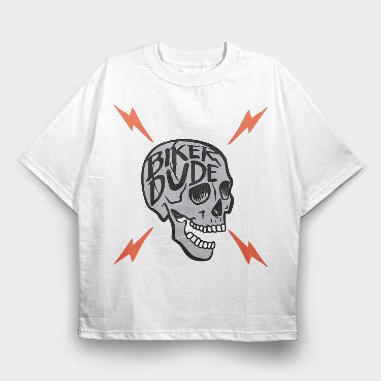Biker Dude Skull, Tricou Oversize Barbati (Unisex)