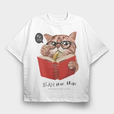 Cat Book Meow, Tricou Oversize Barbati (Unisex)