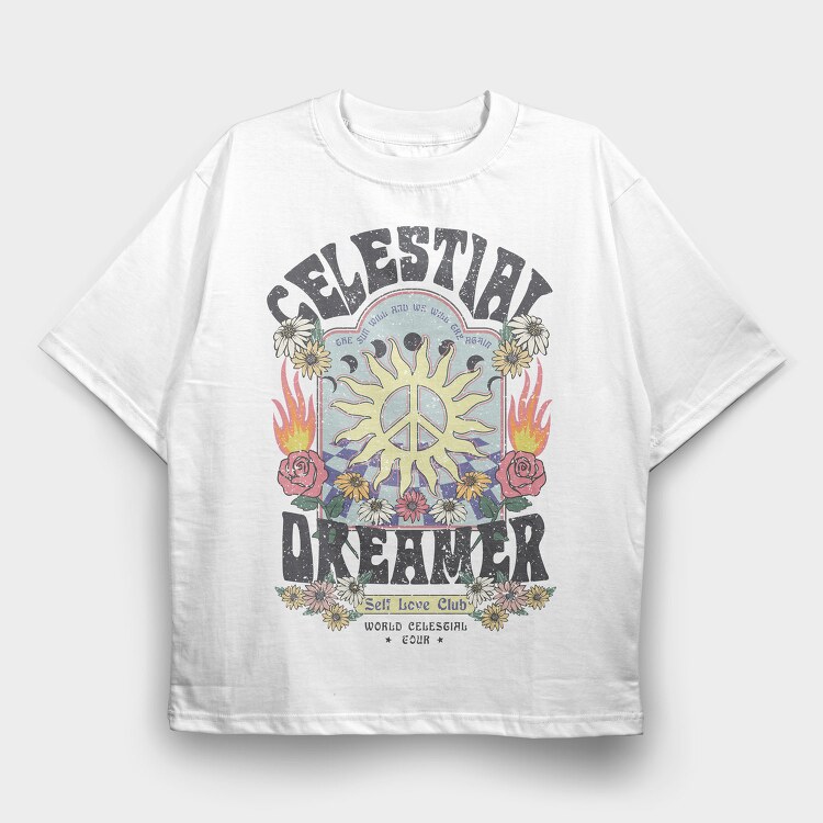 Celestial Dreamer Blooms, Tricou Oversize Barbati (Unisex)