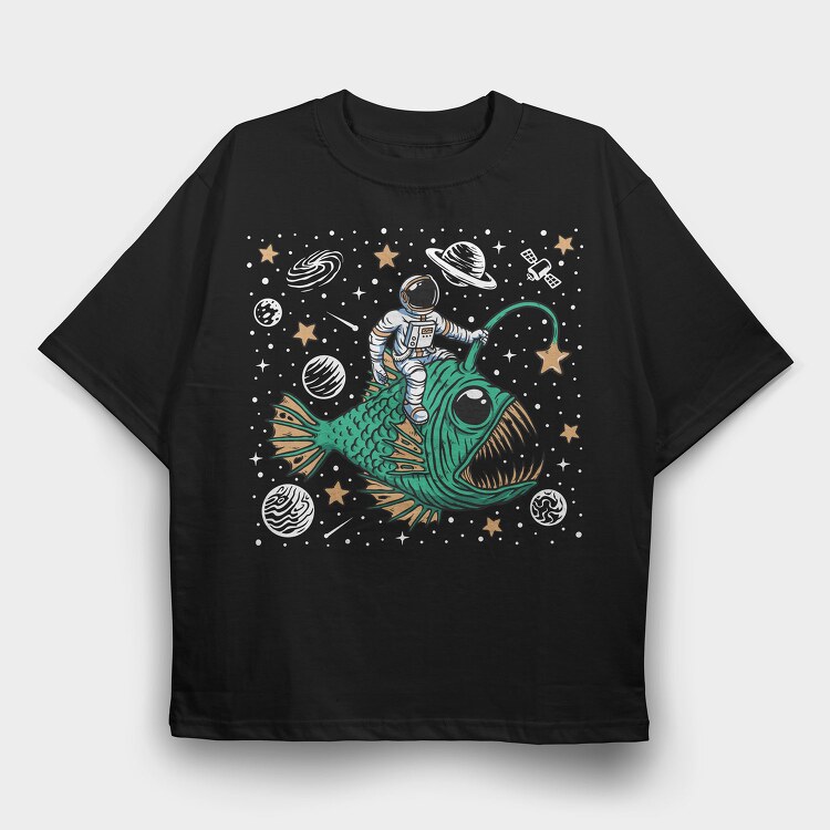 Astronaut Fish Space Ride, Tricou Oversize Barbati (Unisex)