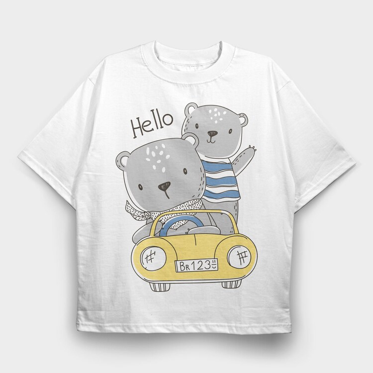 Bear Drive Hello, Tricou Oversize Barbati (Unisex)
